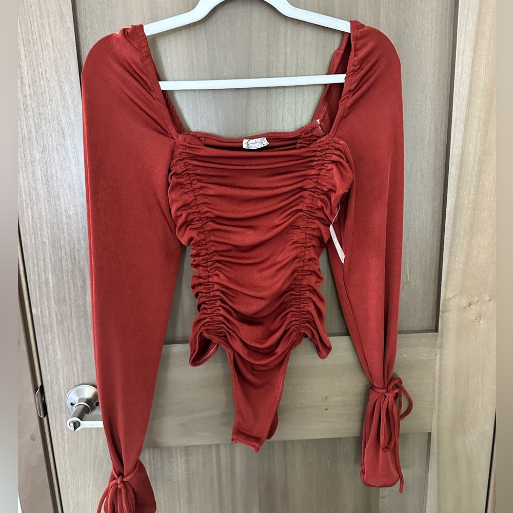 NWT Free People Ruched Long Sleeve Bodysuit
